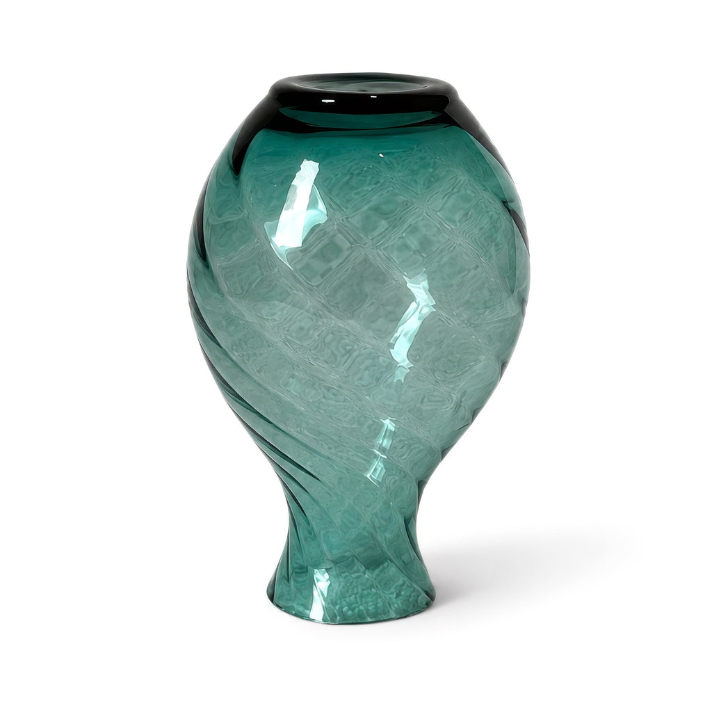 Set of Three Vintage Hand-Blown Turquoise Glass Vases with Swirled Texture