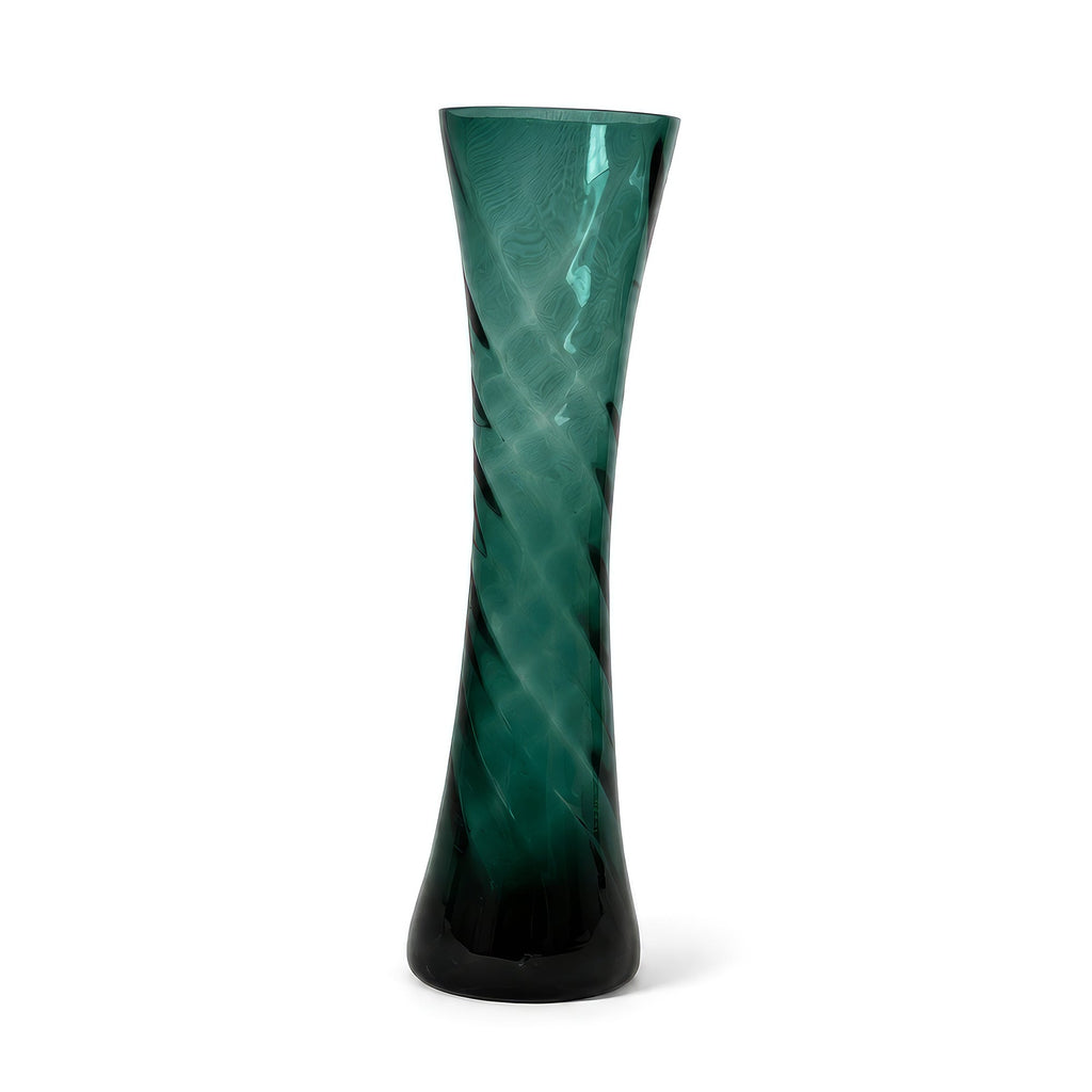 Set of Three Vintage Hand-Blown Turquoise Glass Vases with Swirled Texture