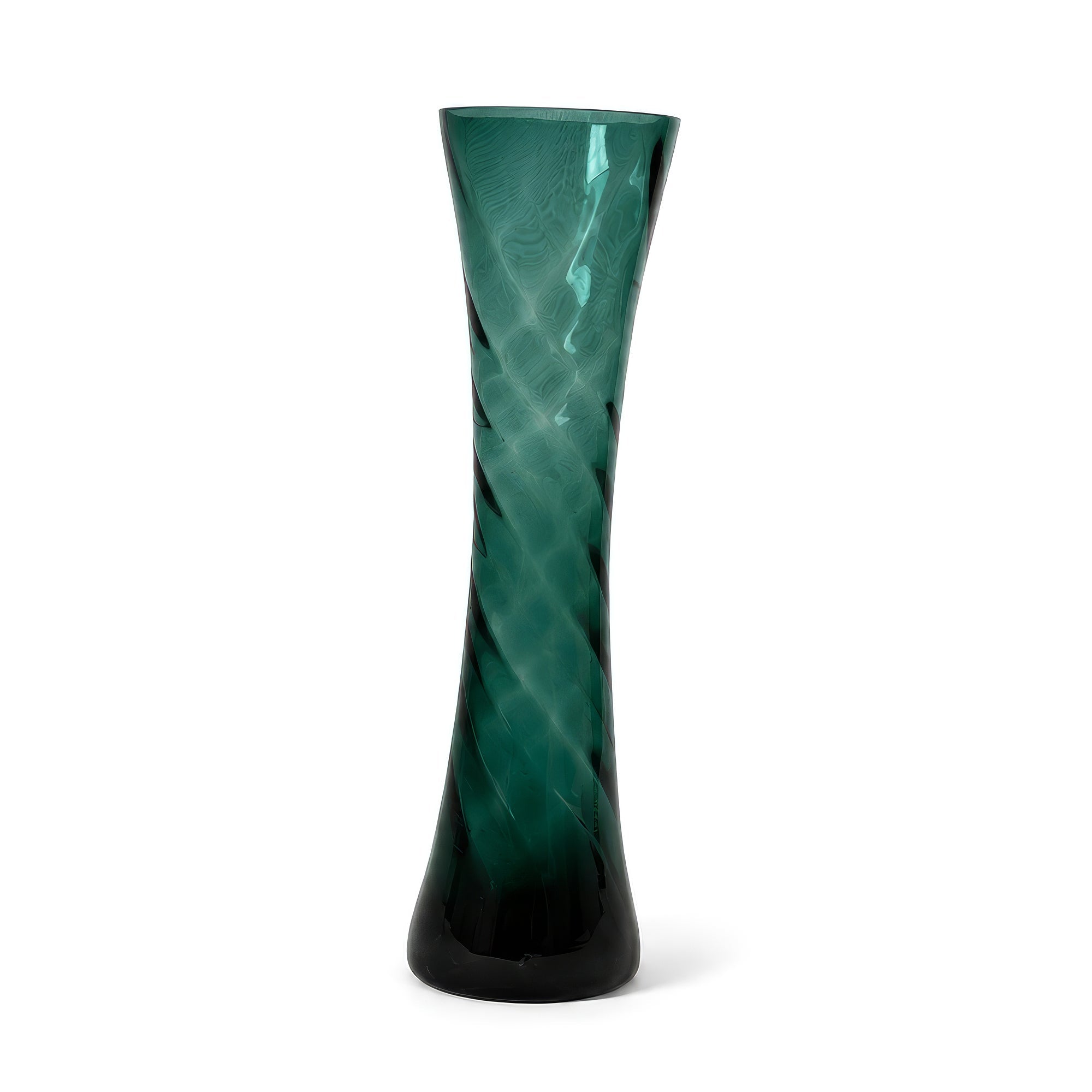 Set of Three Vintage Hand-Blown Turquoise Glass Vases with Swirled Texture