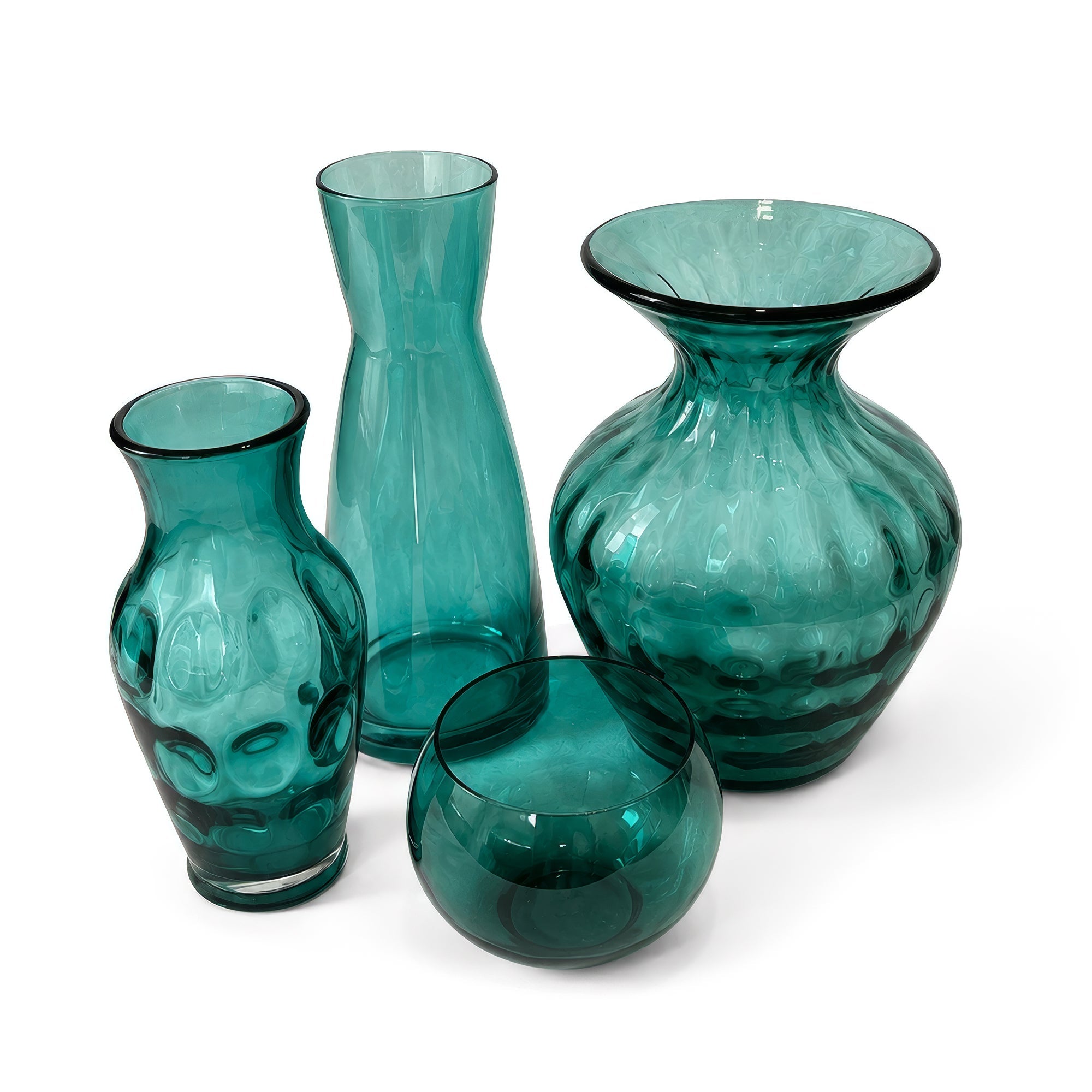 Vintage Hand-Worked Turquoise Glass Vases Set of Five, 1980s Artistry