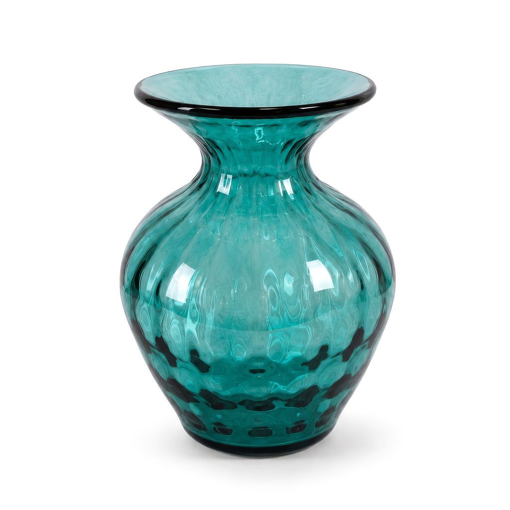 Vintage Hand-Worked Turquoise Glass Vases Set of Five, 1980s Artistry