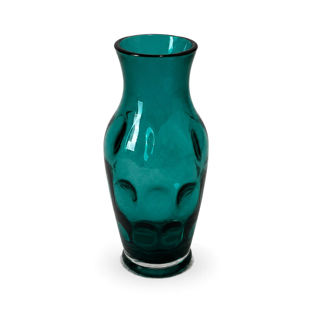 Vintage Hand-Worked Turquoise Glass Vases Set of Five, 1980s Artistry