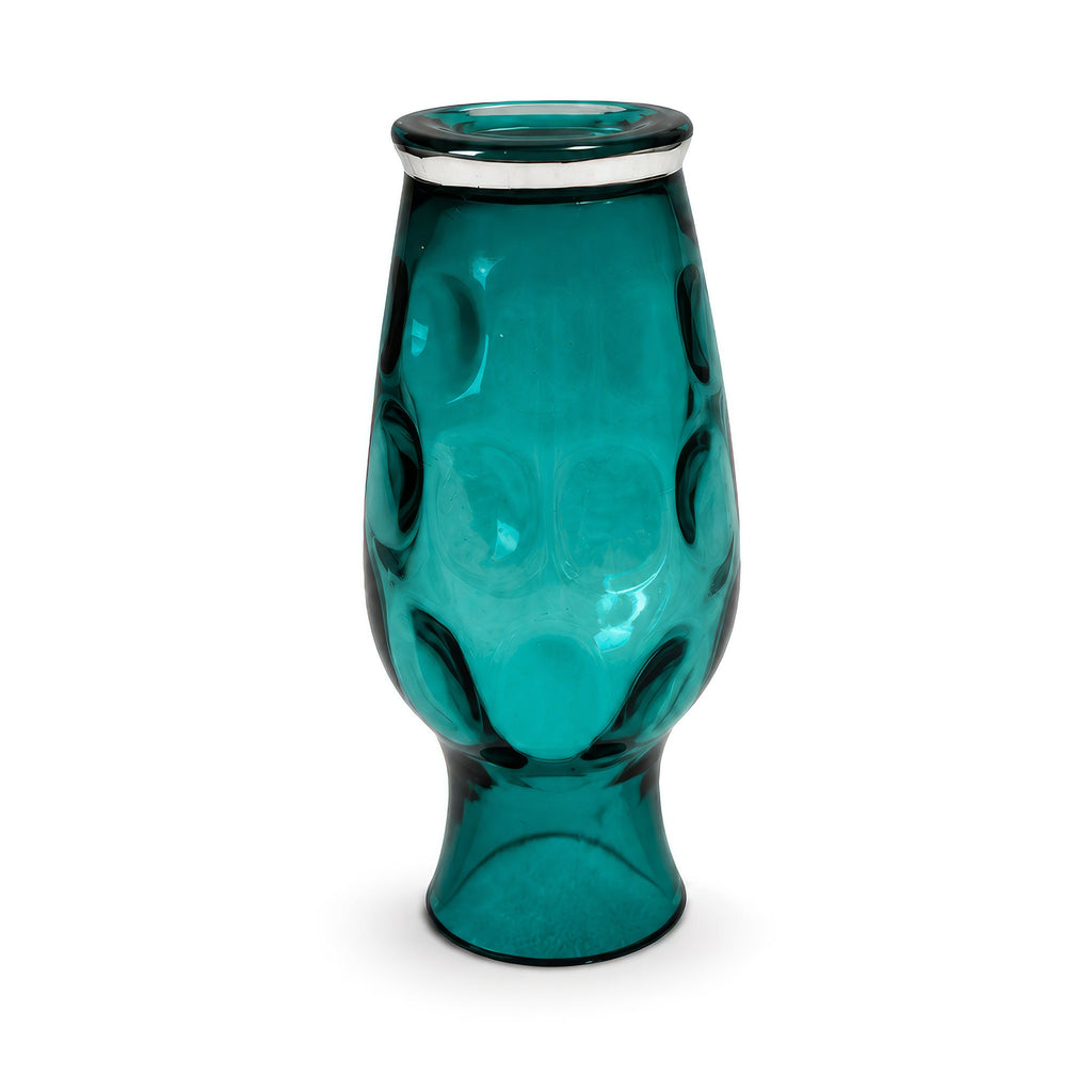 Vintage Hand-Worked Turquoise Glass Vases Set of Five, 1980s Artistry
