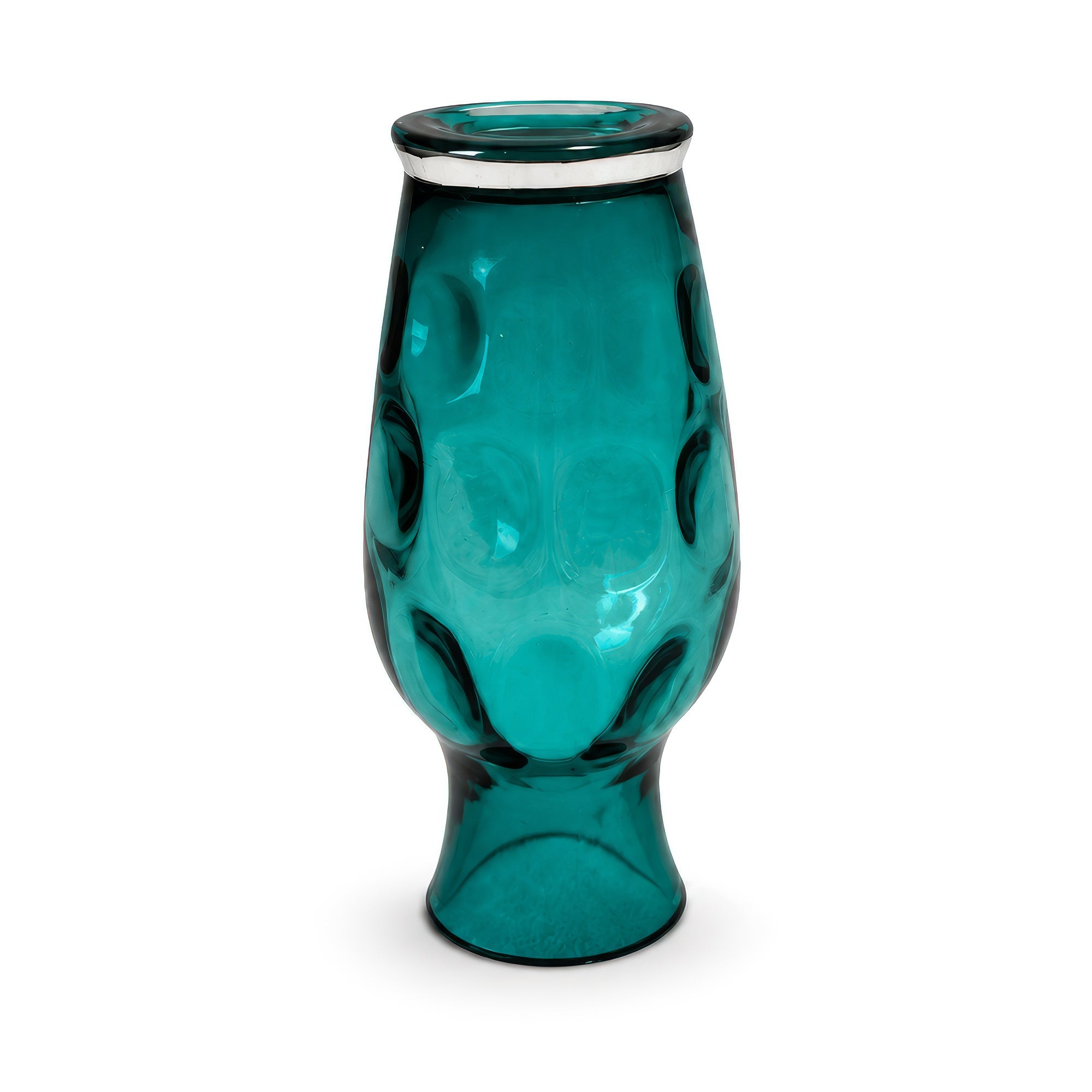 Vintage Hand-Worked Turquoise Glass Vases Set of Five, 1980s Artistry