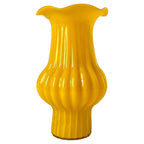 Butterscotch Yellow Ribbed Glass Vase, Mid-Century Modern, 1950
