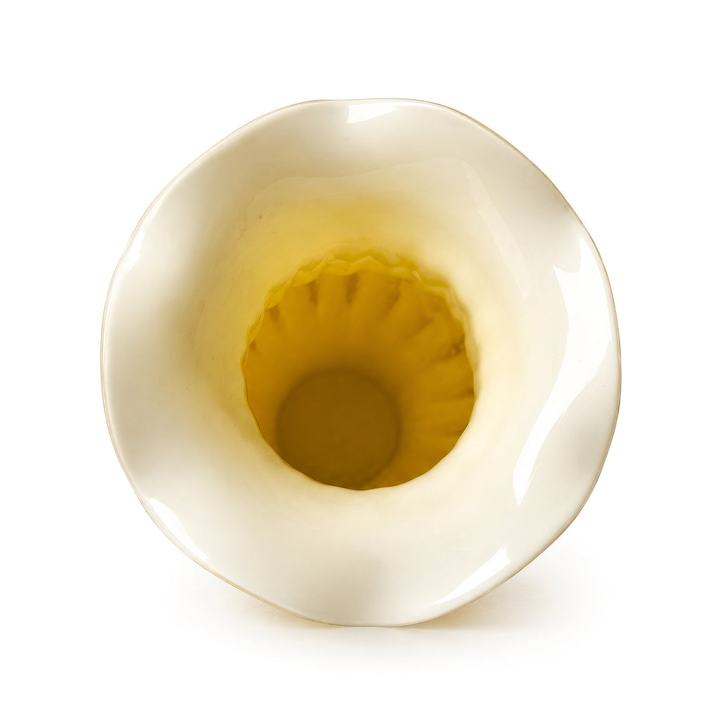 Butterscotch Yellow Ribbed Glass Vase, Mid-Century Modern, 1950