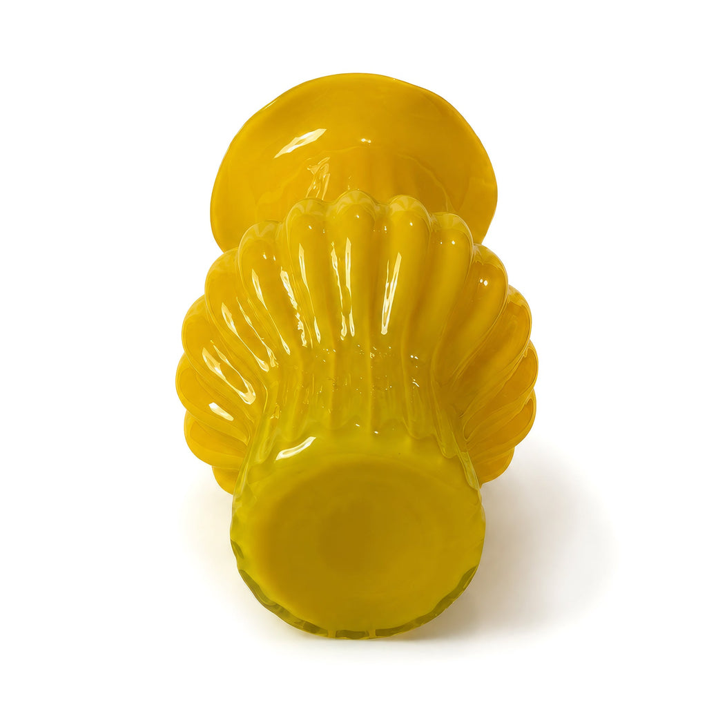 Butterscotch Yellow Ribbed Glass Vase, Mid-Century Modern, 1950
