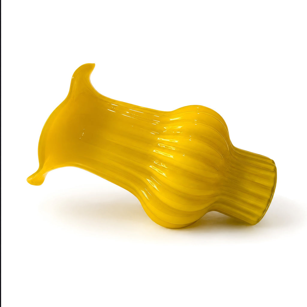 Butterscotch Yellow Ribbed Glass Vase, Mid-Century Modern, 1950