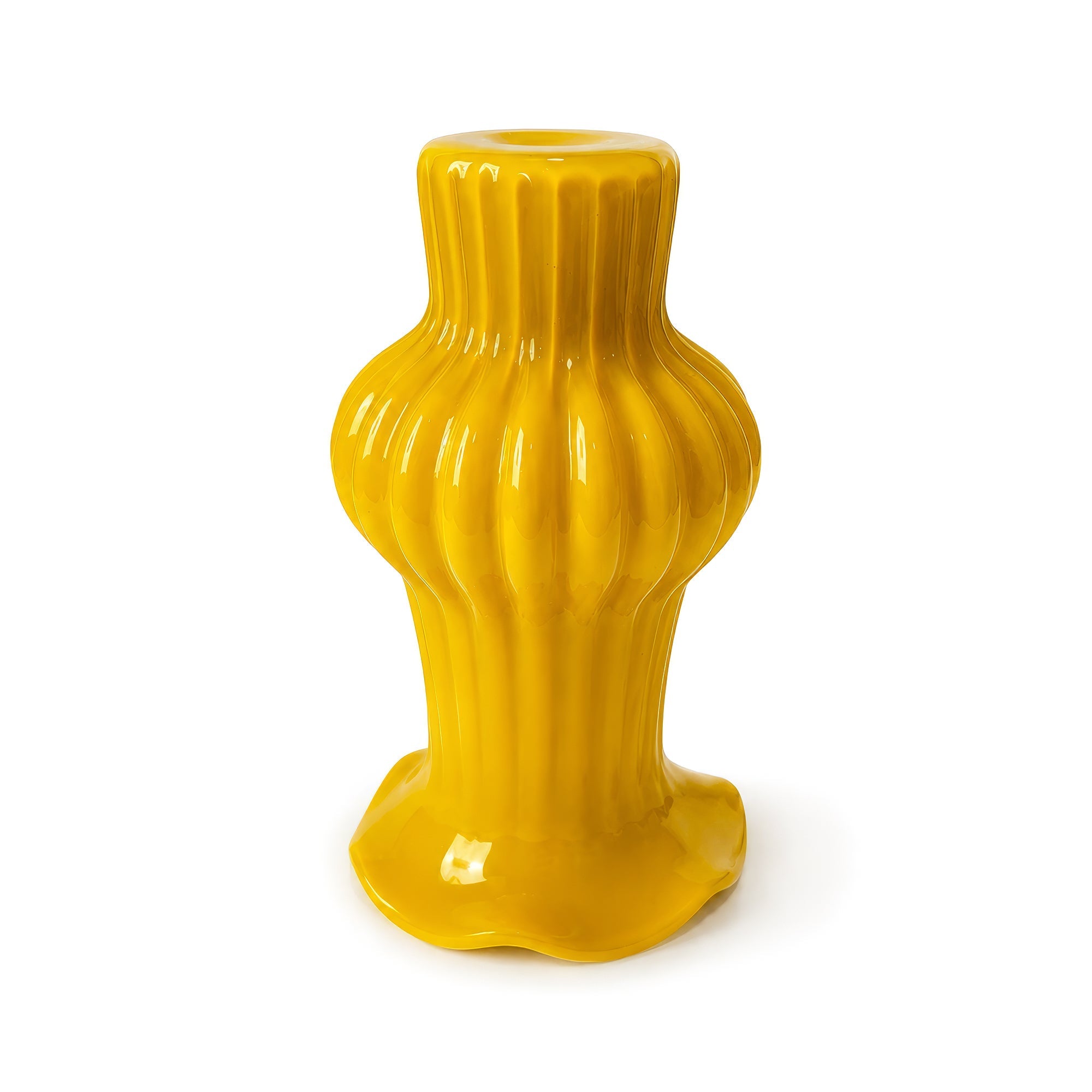 Butterscotch Yellow Ribbed Glass Vase, Mid-Century Modern, 1950