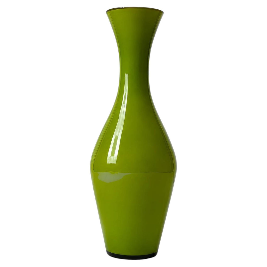 Sculptural Lime Green Empoli Glass Vase, Italy, Blown Glass, 1960s