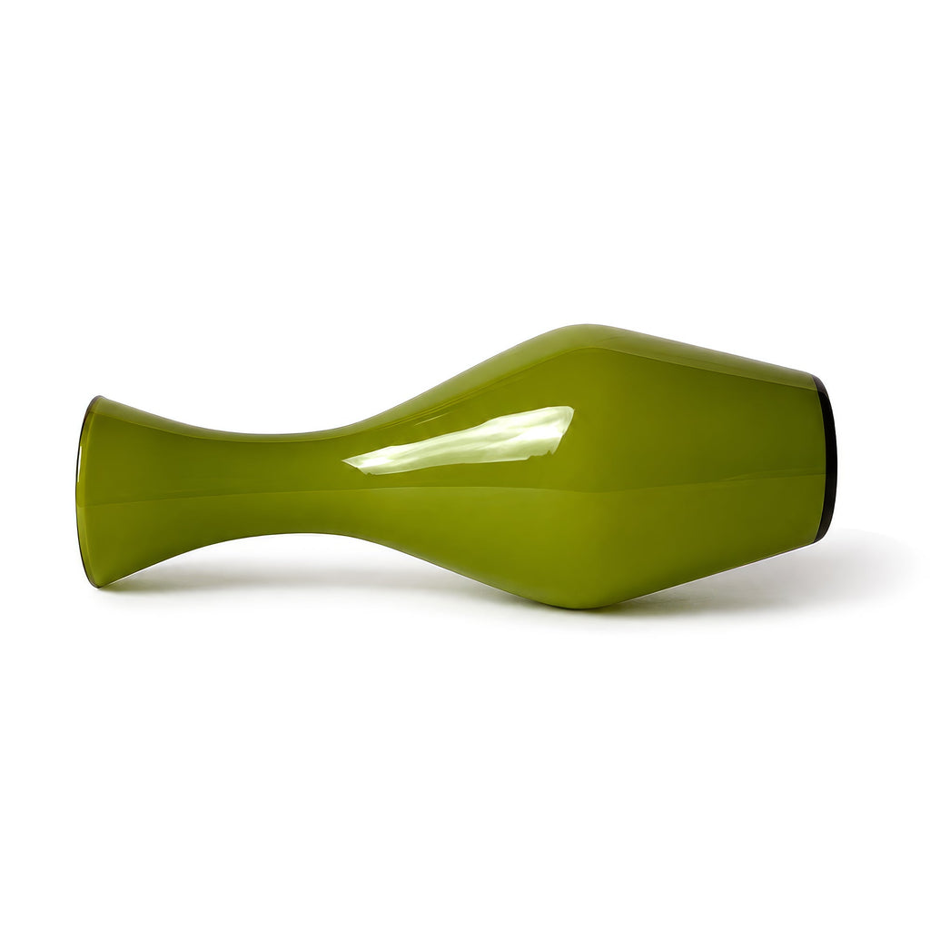 Sculptural Lime Green Empoli Glass Vase, Italy, Blown Glass, 1960s