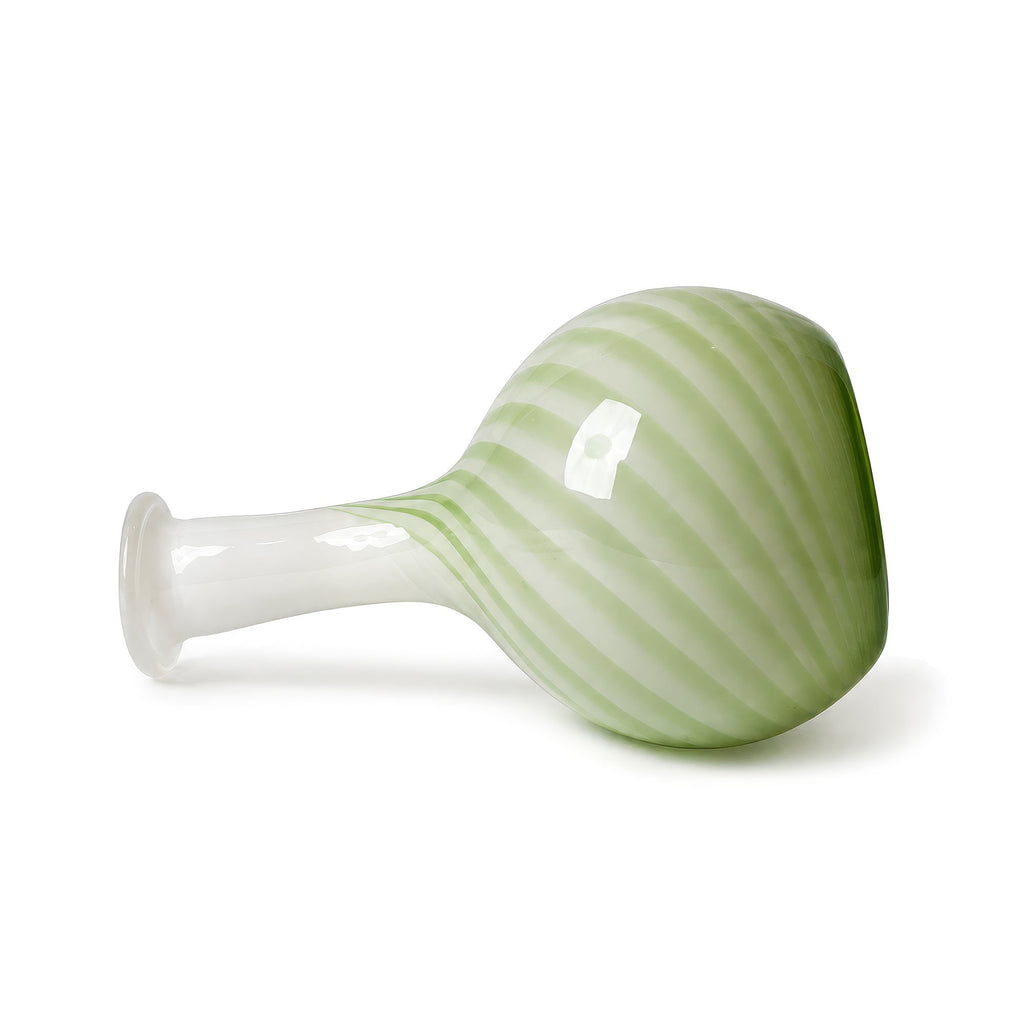 Vintage Murano Glass Vase, Green and White Spiral Design, Italy, 1970s