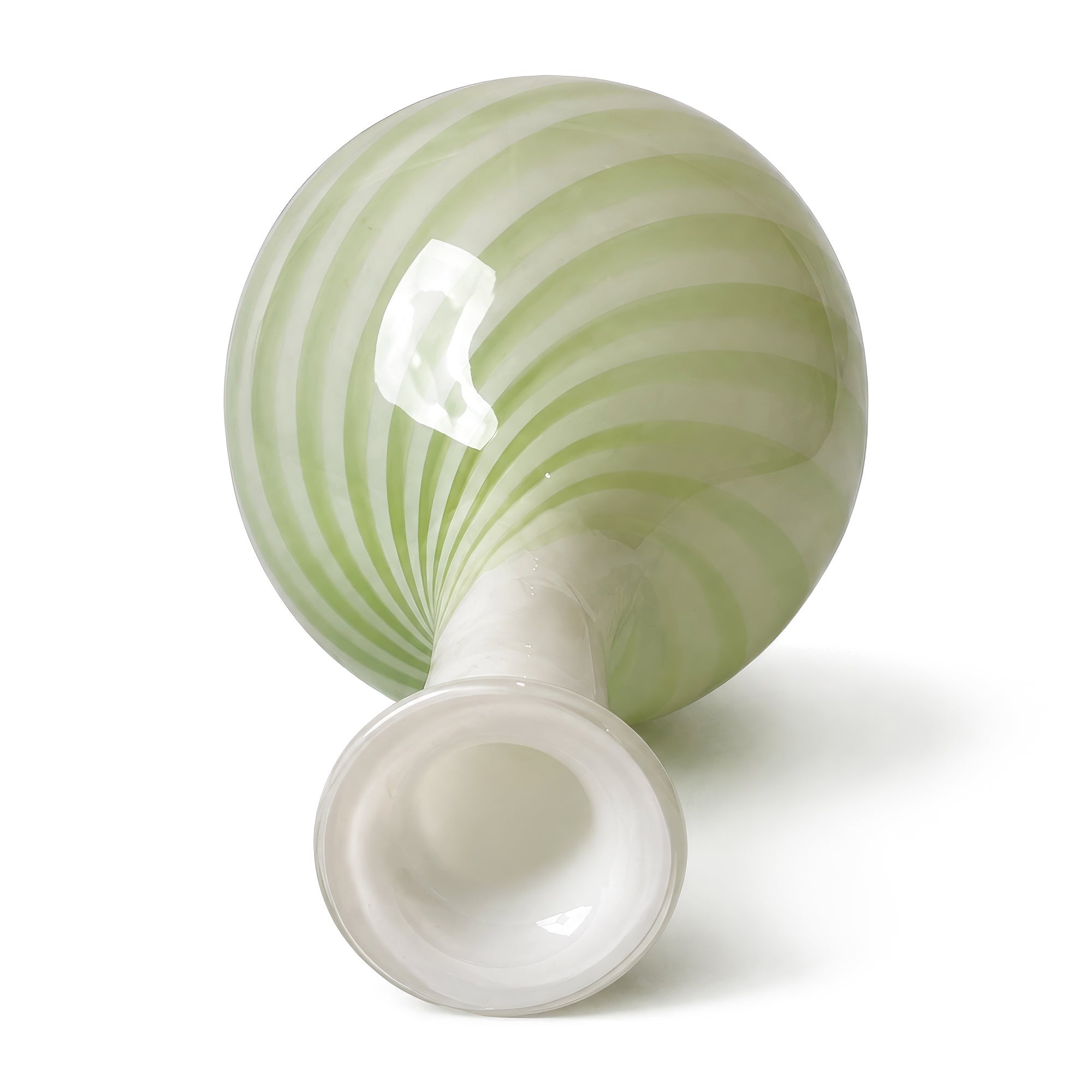 Vintage Murano Glass Vase, Green and White Spiral Design, Italy, 1970s