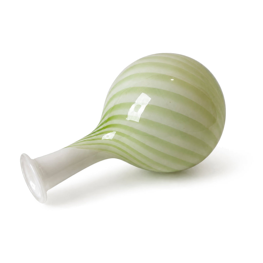 Vintage Murano Glass Vase, Green and White Spiral Design, Italy, 1970s