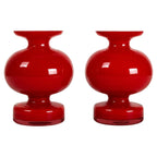 Pair of Ruby Red Art Glass Vases, Mid-Century Danish Design