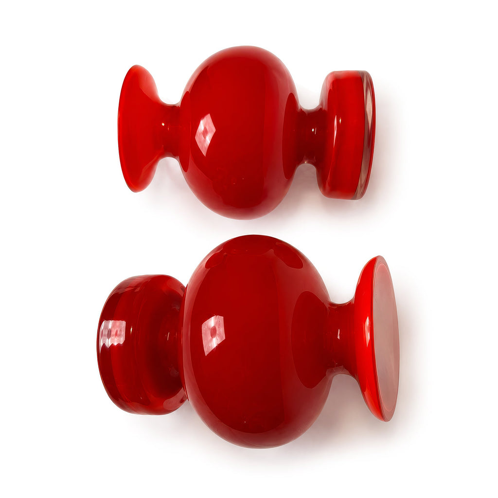 Pair of Ruby Red Art Glass Vases, Mid-Century Danish Design