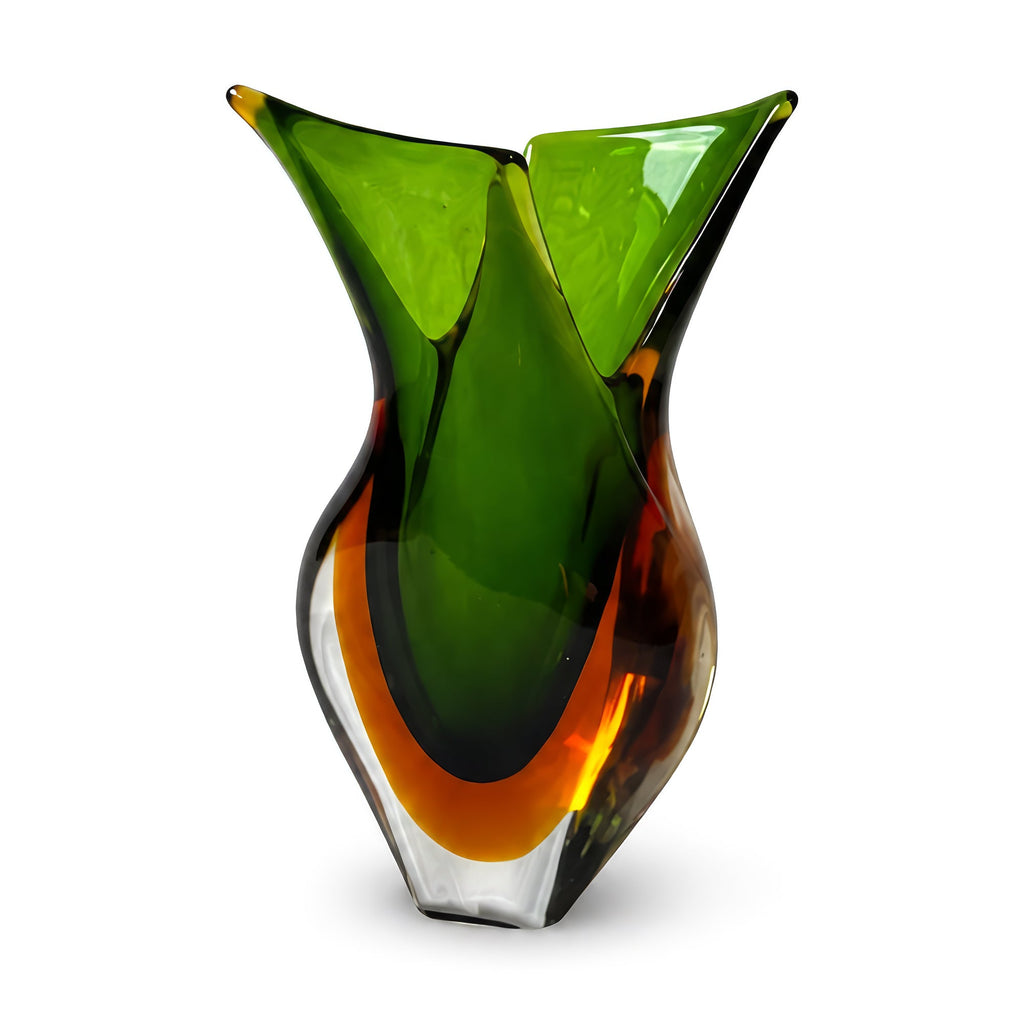 Murano Sommerso Glass Vases, Green &amp; Orange, Italy, 1970