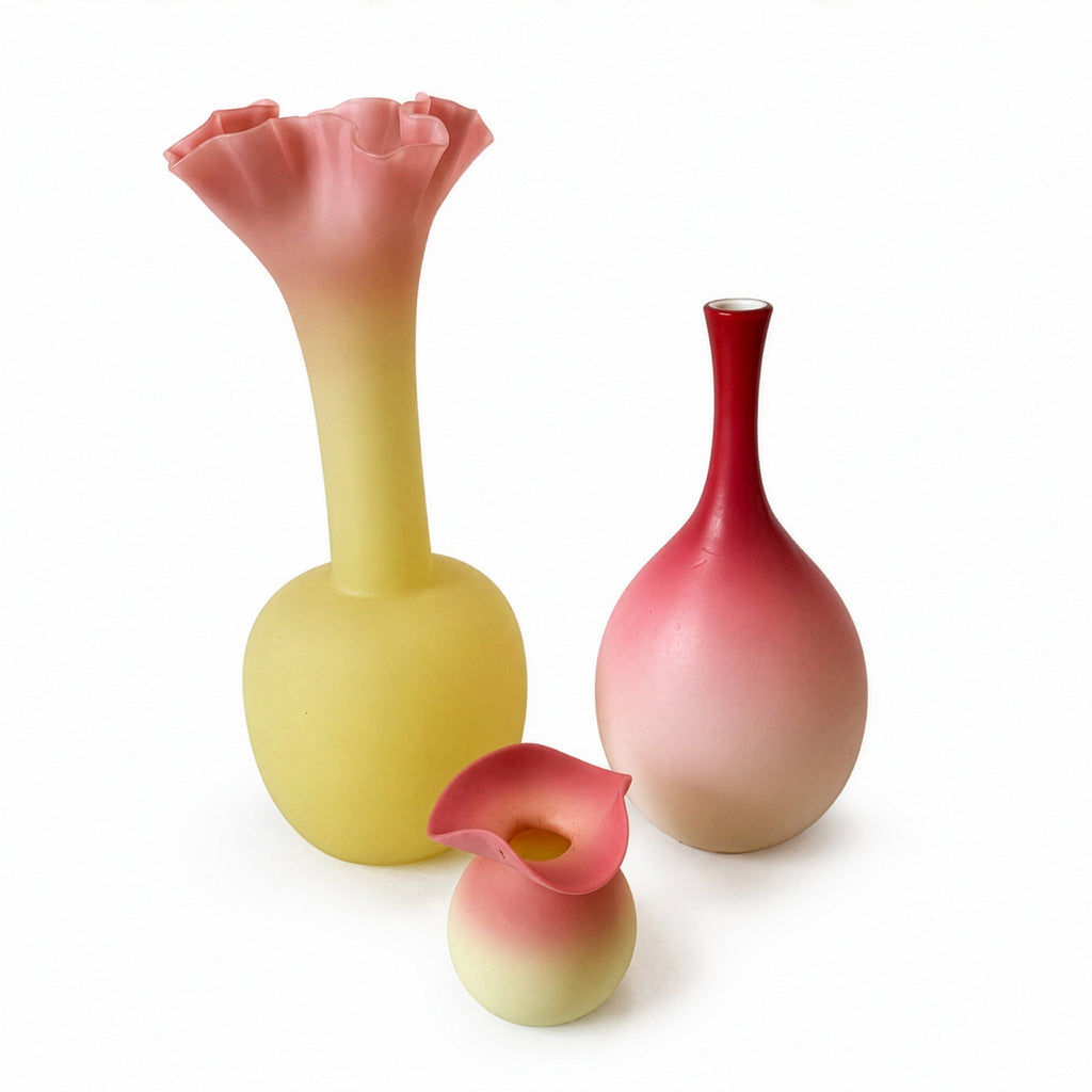 Victorian Burmese Glass Vases Set by Thomas Webb &amp; Sons, England, 1890