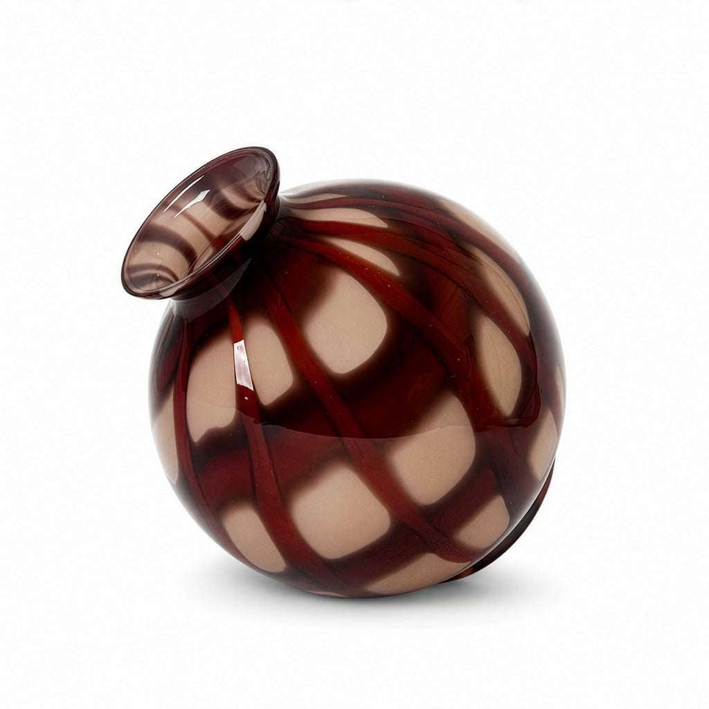 Mid-Century Murano Art Glass Vases, Red and White Filigree, 1960