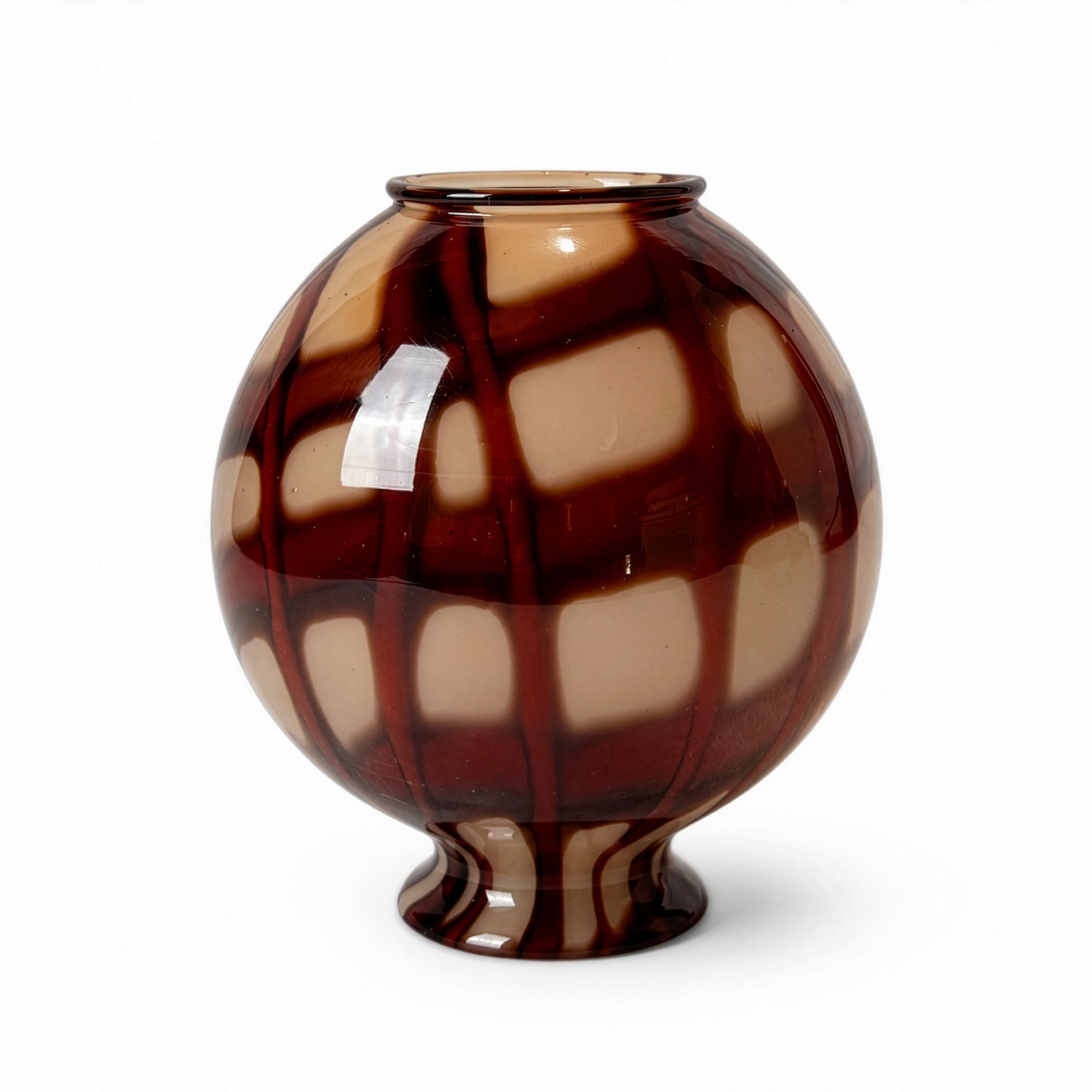 Mid-Century Murano Art Glass Vases, Red and White Filigree, 1960