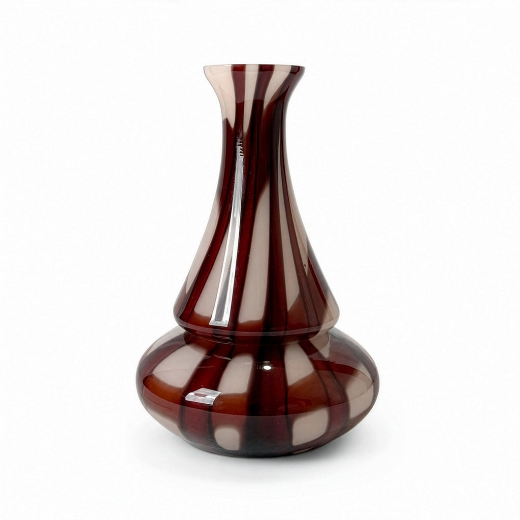 Mid-Century Murano Art Glass Vases, Red and White Filigree, 1960