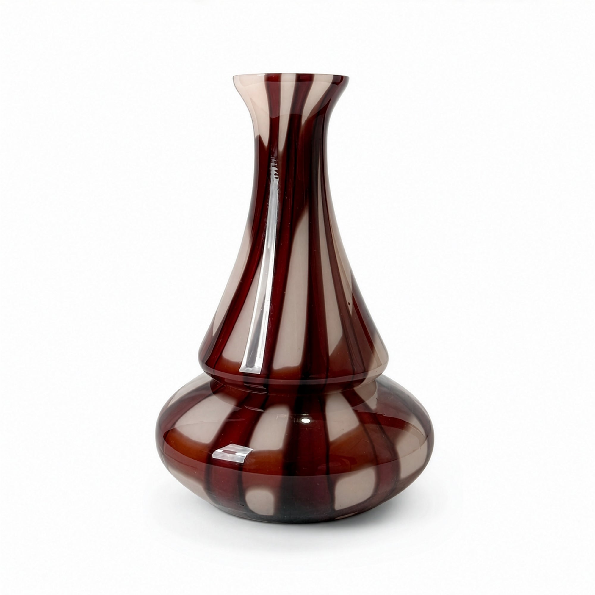 Mid-Century Murano Art Glass Vases, Red and White Filigree, 1960