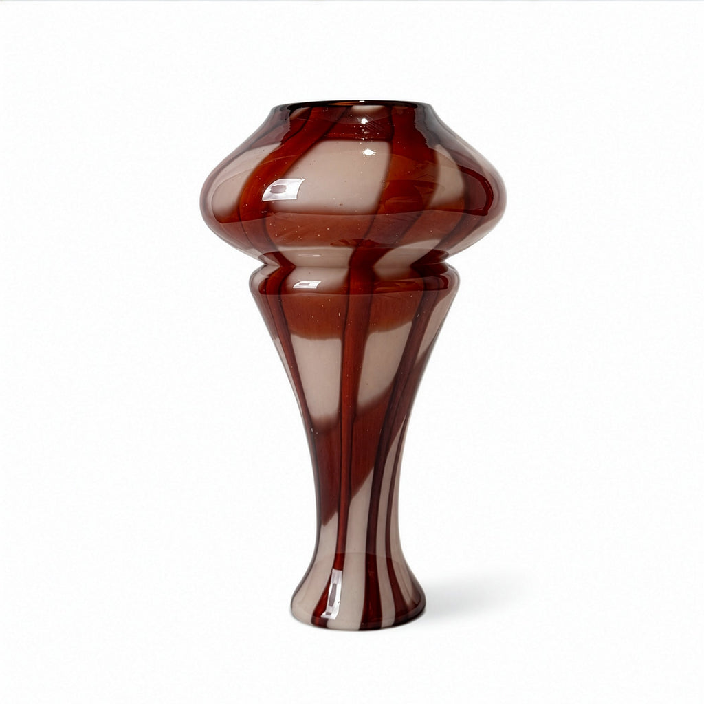 Mid-Century Murano Art Glass Vases, Red and White Filigree, 1960