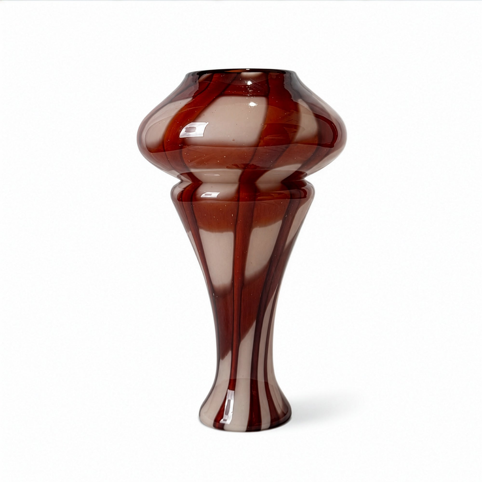 Mid-Century Murano Art Glass Vases, Red and White Filigree, 1960