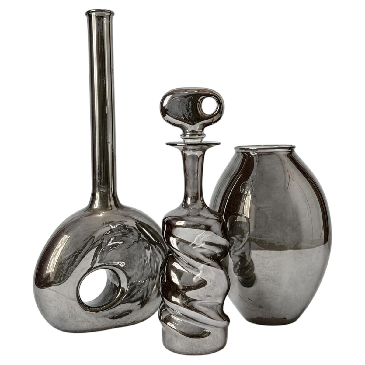 Danish Smoked Glass Set of Three Vessels, Mid-Century Design