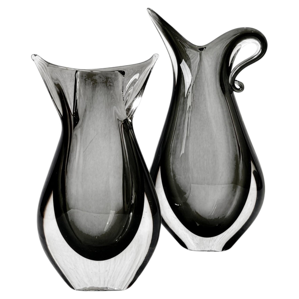 Pair of Mid-Century Murano Sommerso Glass Bases in Fumé Gray