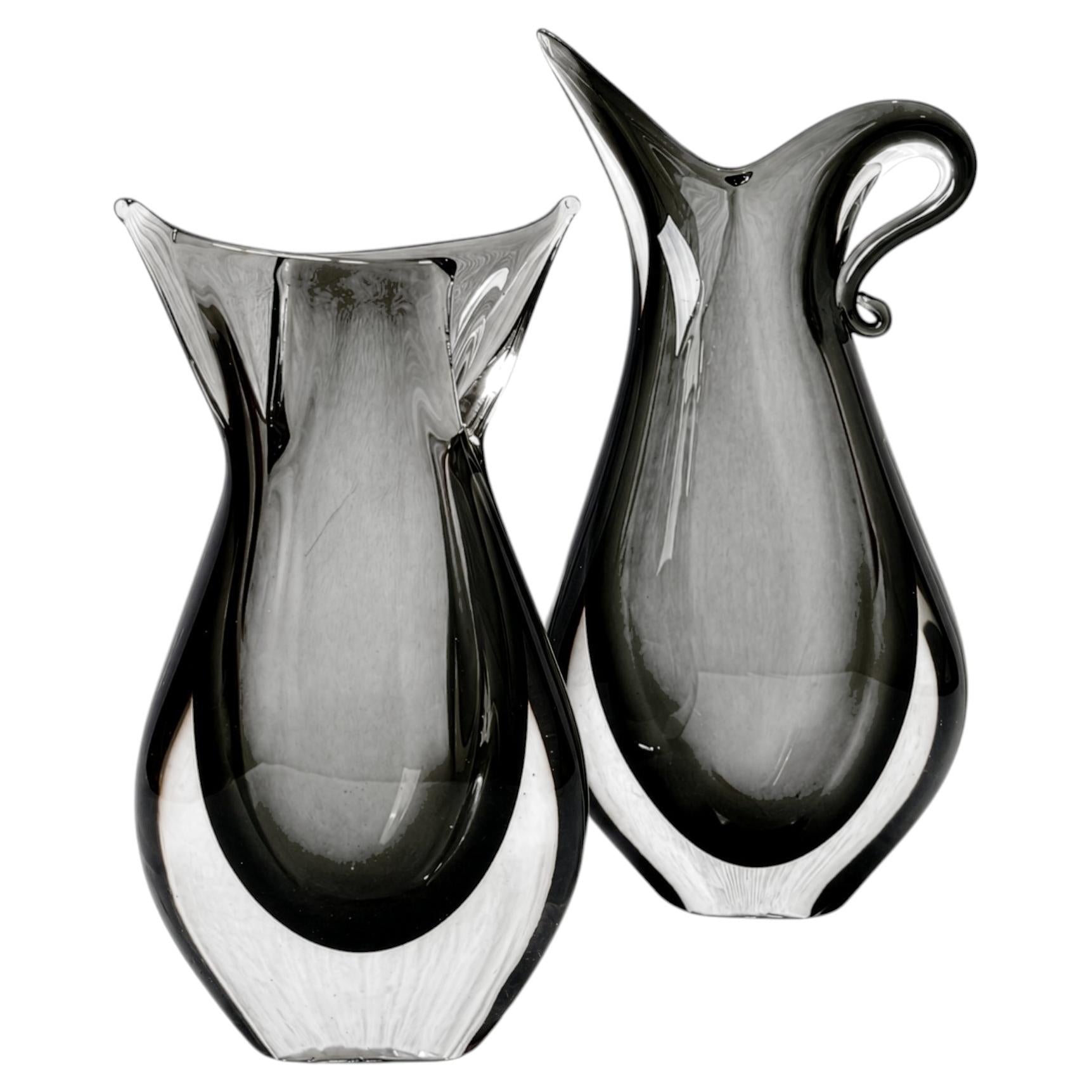 Pair of Mid-Century Murano Sommerso Glass Bases in Fumé Gray