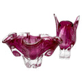 Czechoslovakian Art Glass Cat's Head Vase and Bowl Set, Pink, 1960s