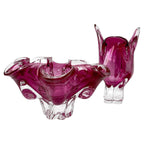 Czechoslovakian Art Glass Cat's Head Vase and Bowl Set, Pink, 1960s