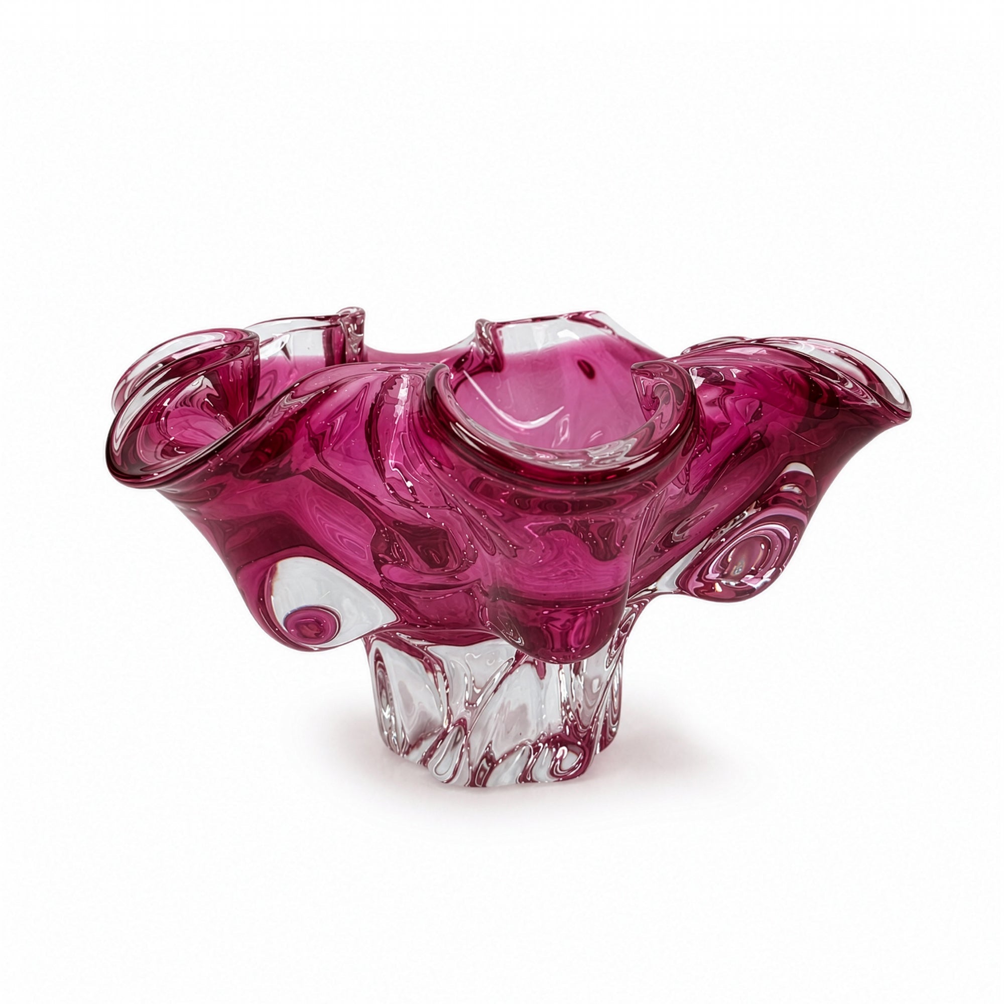 Czechoslovakian Art Glass Cat's Head Vase and Bowl Set, Pink, 1960s