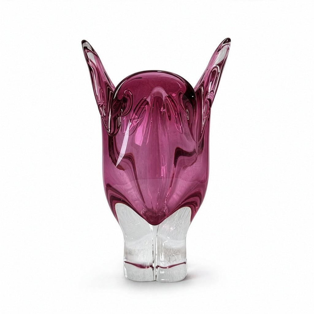 Czechoslovakian Art Glass Cat's Head Vase and Bowl Set, Pink, 1960s