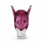 Czechoslovakian Art Glass Cat's Head Vase and Bowl Set, Pink, 1960s
