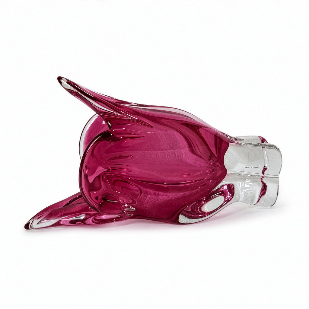 Czechoslovakian Art Glass Cat's Head Vase and Bowl Set, Pink, 1960s
