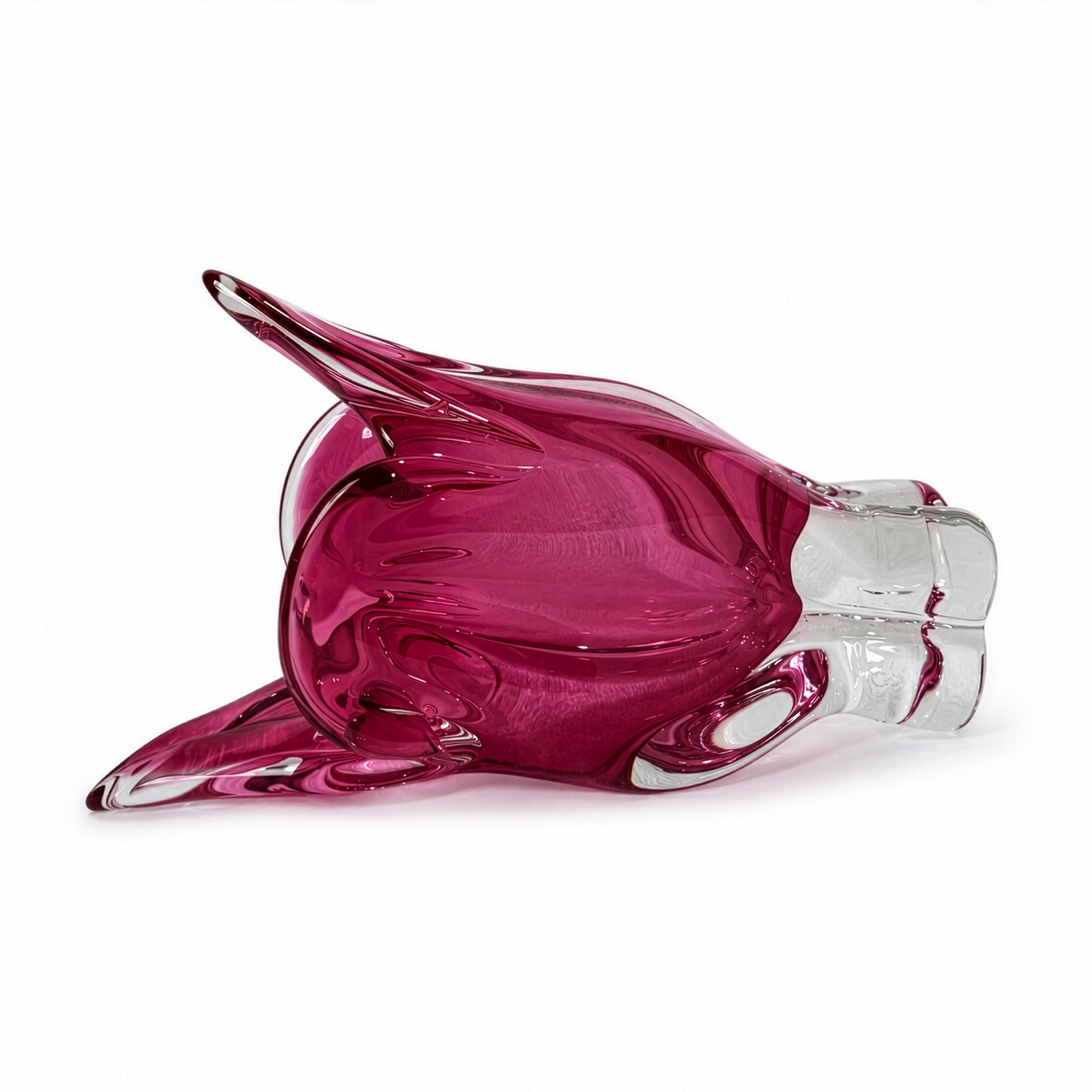 Czechoslovakian Art Glass Cat's Head Vase and Bowl Set, Pink, 1960s
