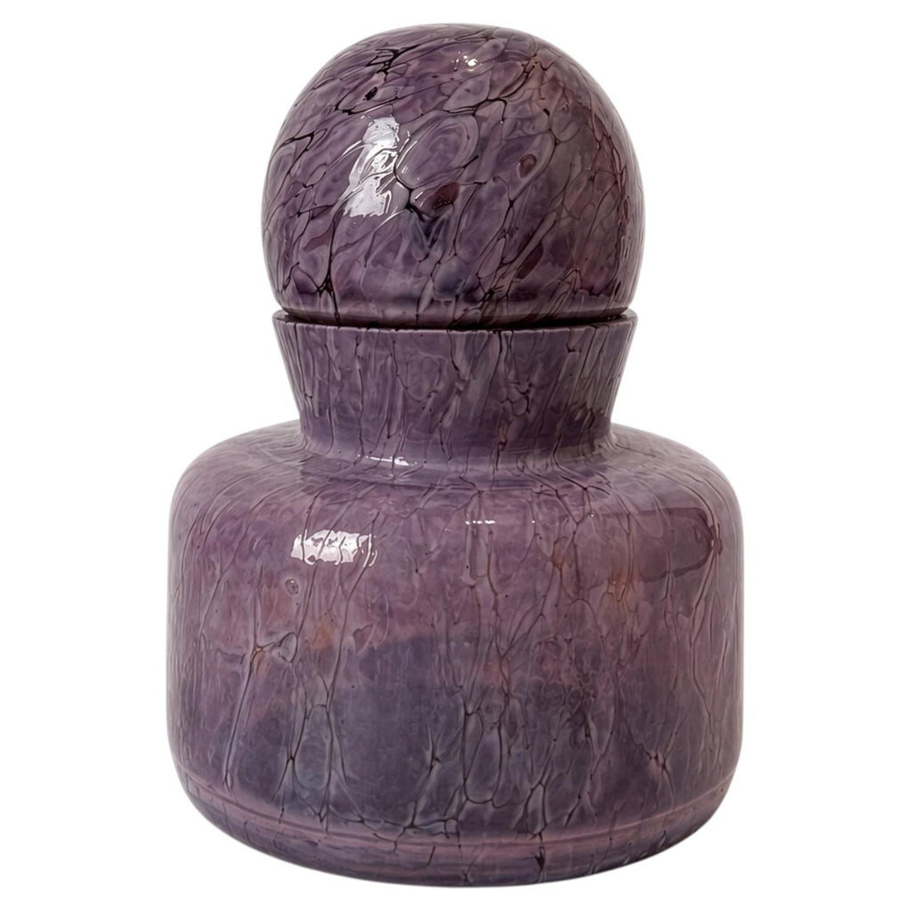 Mid-Century Modern Scandinavian Amethyst Crackle Glass Lidded Vase