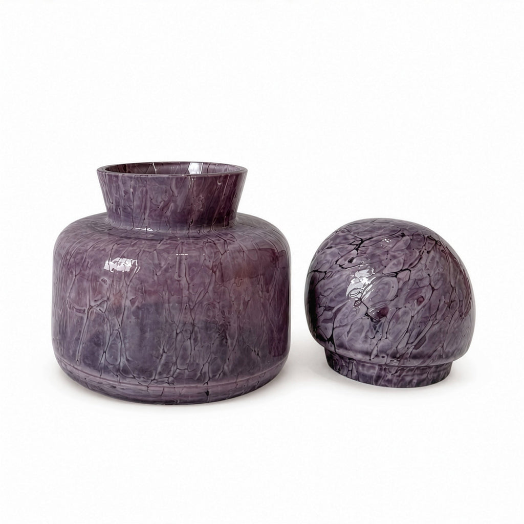 Mid-Century Modern Scandinavian Amethyst Crackle Glass Lidded Vase