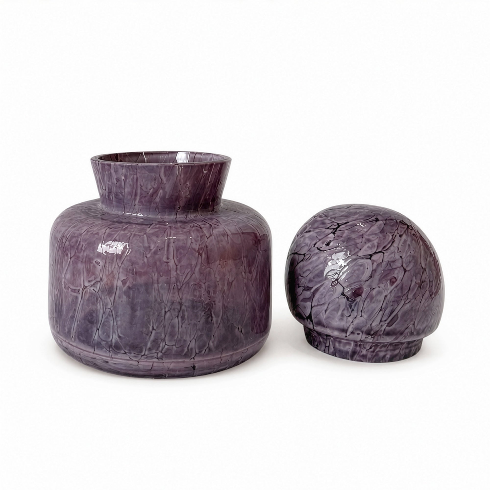 Mid-Century Modern Scandinavian Amethyst Crackle Glass Lidded Vase