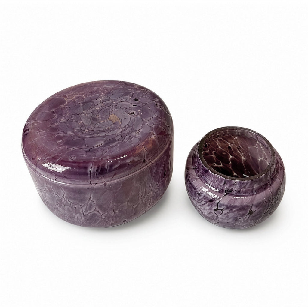 Mid-Century Modern Scandinavian Amethyst Crackle Glass Lidded Vase