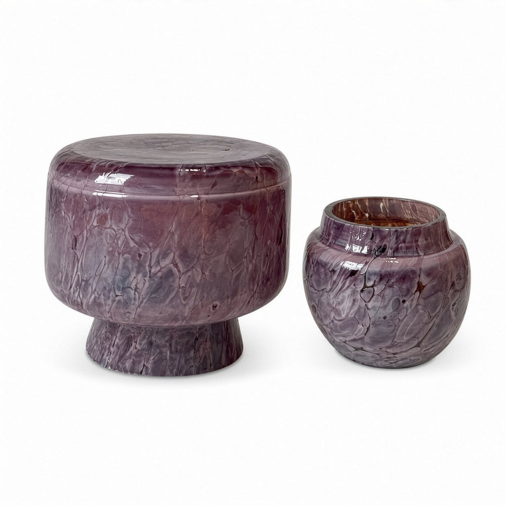 Mid-Century Modern Scandinavian Amethyst Crackle Glass Lidded Vase