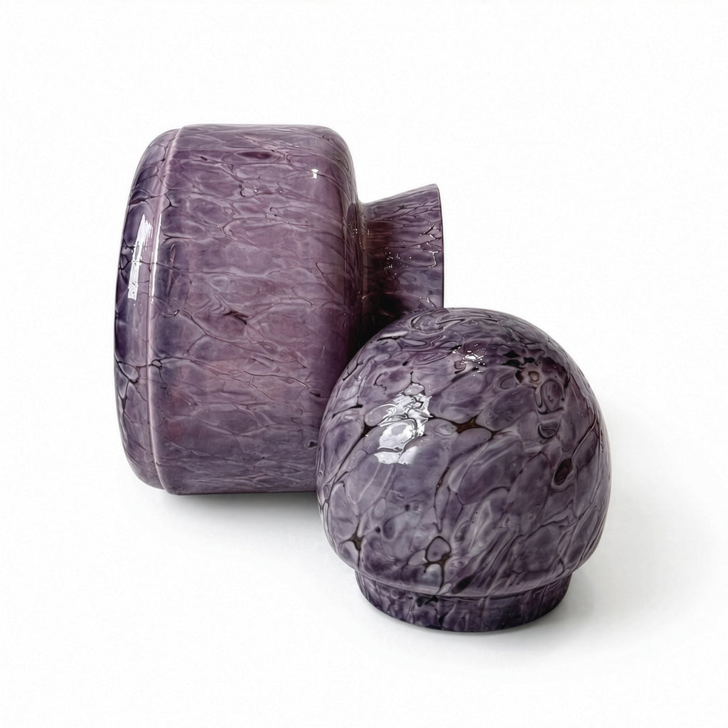 Mid-Century Modern Scandinavian Amethyst Crackle Glass Lidded Vase