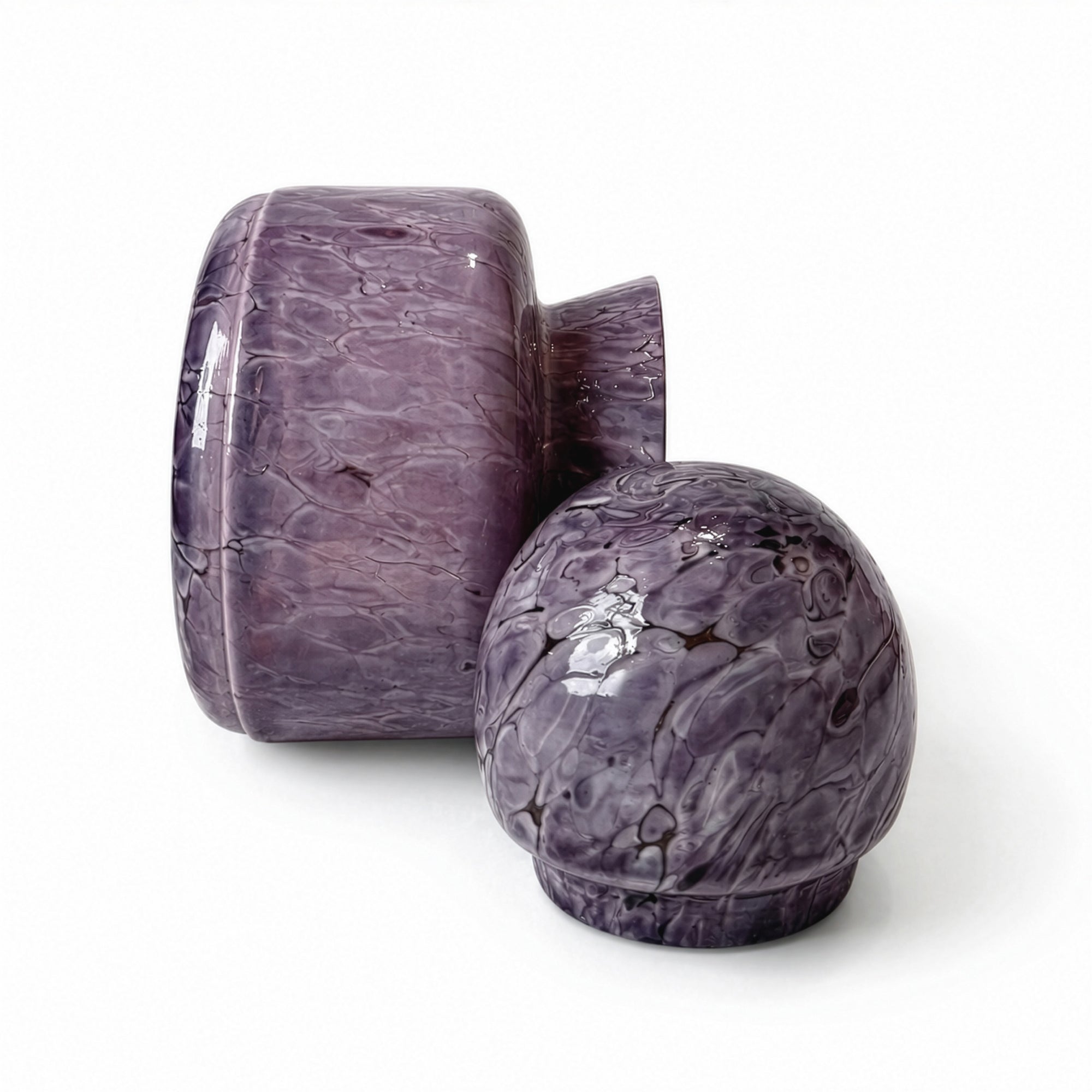 Mid-Century Modern Scandinavian Amethyst Crackle Glass Lidded Vase