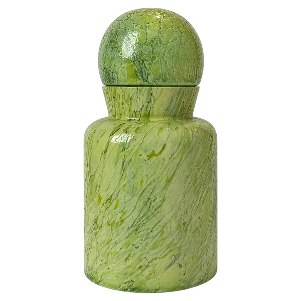 Mid-Century Modern Scandinavian Green Crackle Glass Lidded Vase