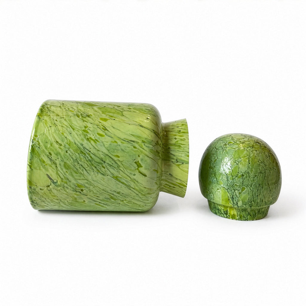 Mid-Century Modern Scandinavian Green Crackle Glass Lidded Vase
