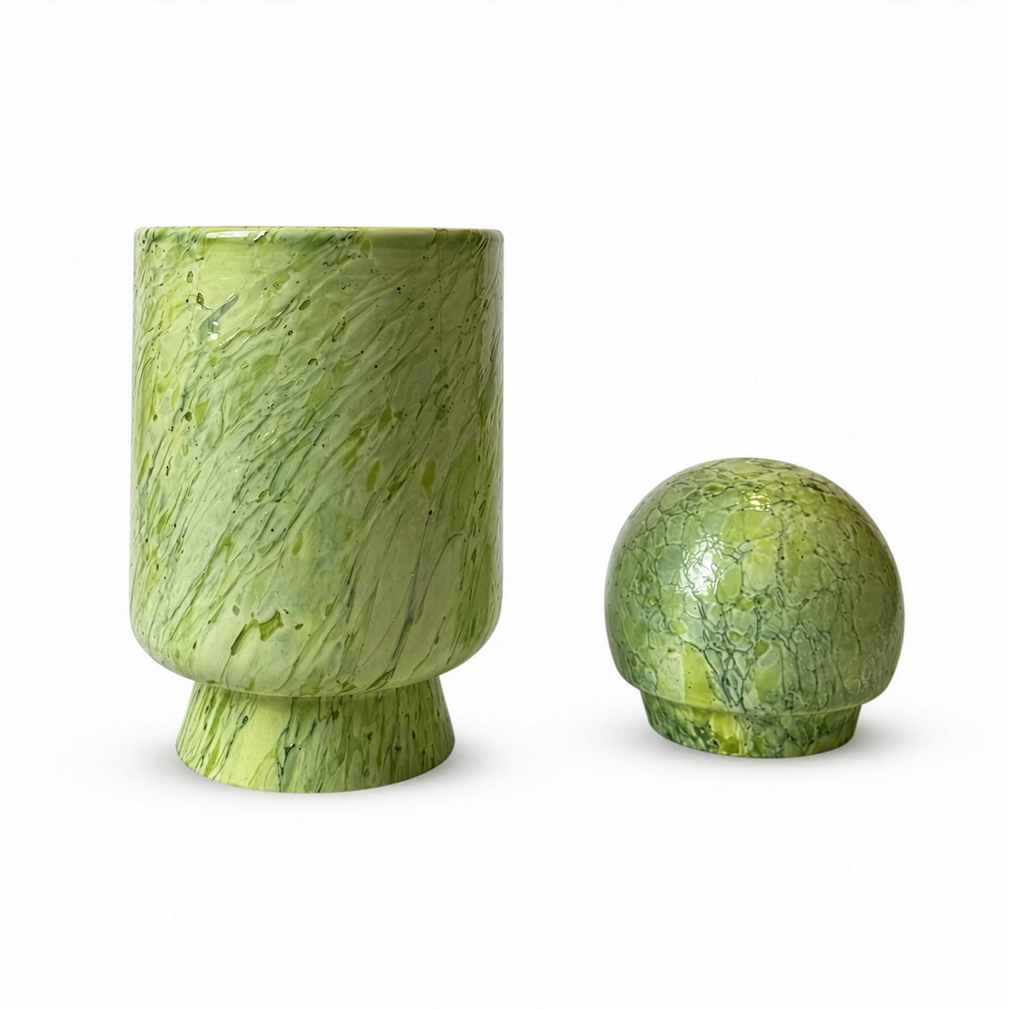 Mid-Century Modern Scandinavian Green Crackle Glass Lidded Vase