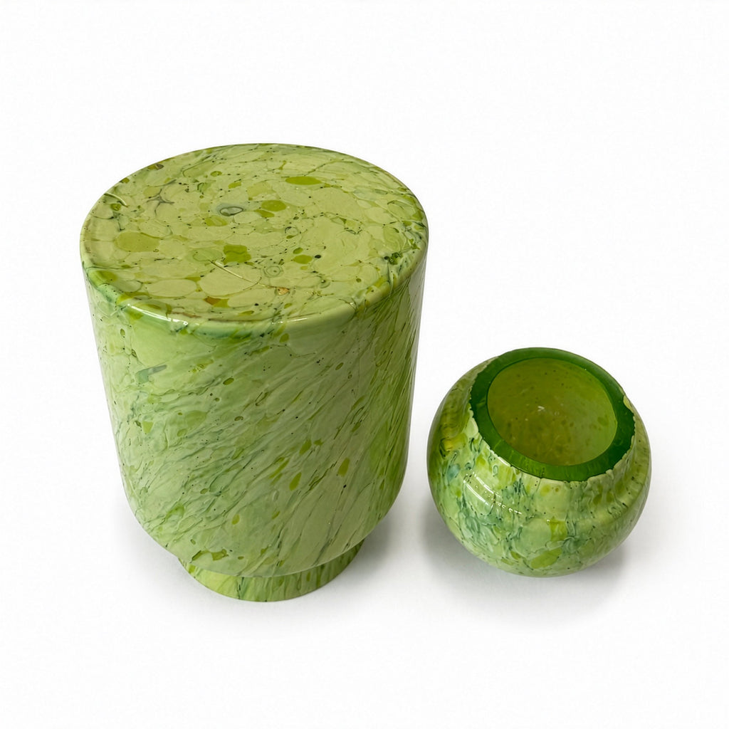 Mid-Century Modern Scandinavian Green Crackle Glass Lidded Vase