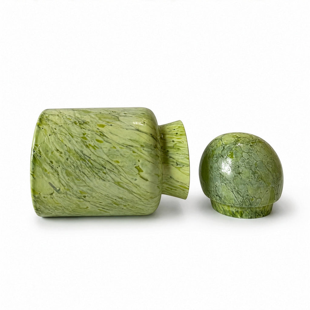 Mid-Century Modern Scandinavian Green Crackle Glass Lidded Vase